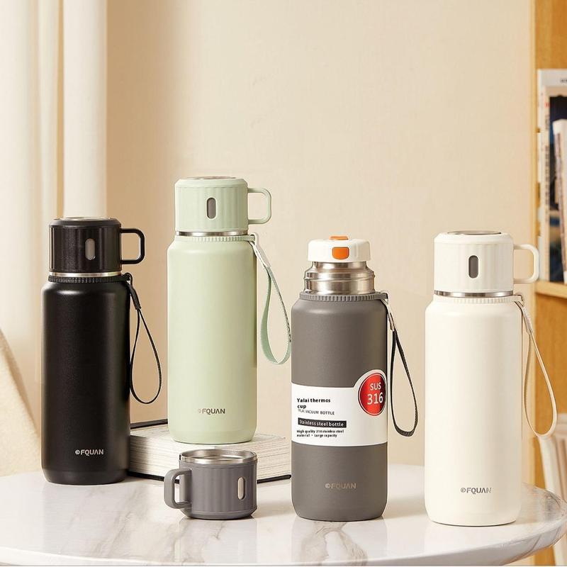 FQUAN 800ML Stainless Steel Vacuum Flask, 1 Count Leak-proof Water Bottle with Carrying Handle, Outdoor Drinkware for Home Office School 0