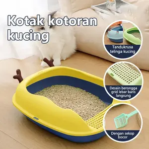 Cat Litter Box  Toilet Kucing TempatBak Pasir Kucing Besar Free Sekop /serokan pupkucing litter box