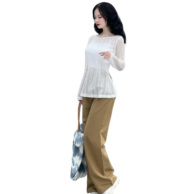 Set Bộ Thiết Kế EMME 3 Món Gồm Áo Ren Móc Phối Tà Trước Dài Tà Sau 1/2 Mix Cột Dây Và Áo Hai Dây, Quần Kaki Dáng Dài Suông Cách Điệu Top Women [ Kèm Thắt Lưng ] T3037