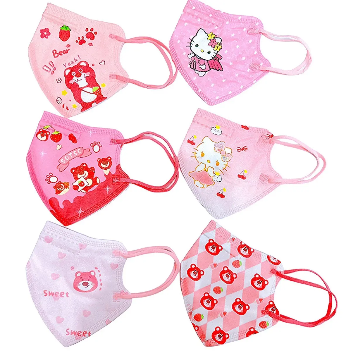 CÓ GỌNG(Size 4-10 Tuổi 15-33kg)[Combo 50 Cái] Khẩu Trang 5D Hoạt Hình Màu Hồng Dành Cho Bé Gái