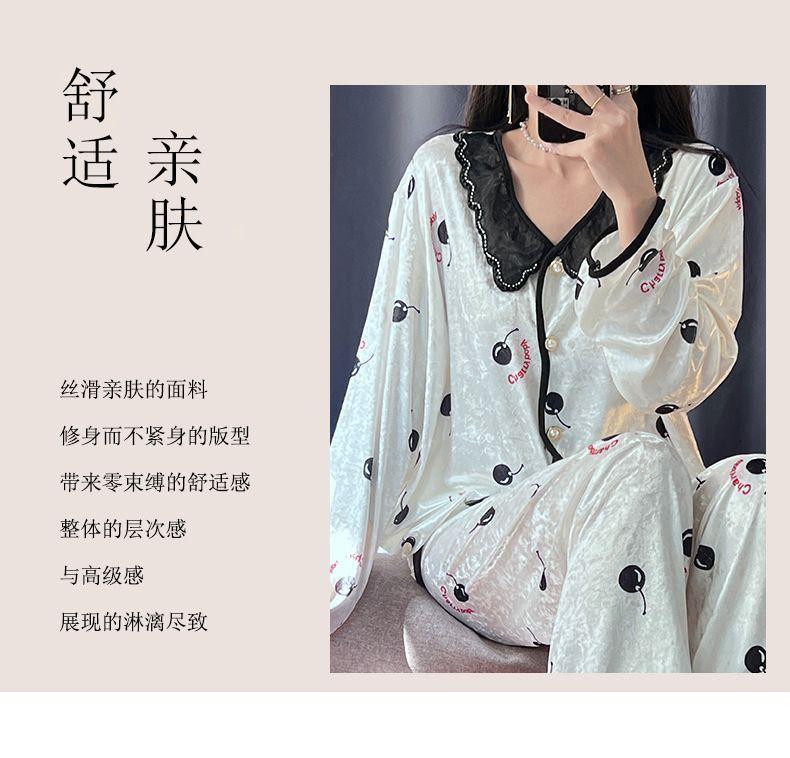 Product Introduction of Bộ Đồ Ngủ Nhung Kim Cương, Cao Cấp, Dành Cho Nữ, Bộ Đồ Mặc Nhà Dài Tay, Phong Cách Pháp Ngọt Ngào Nhung Vàng Mới, Thích Hợp Cho Mùa Xuân, Mùa Thu Và Mùa Đông 30