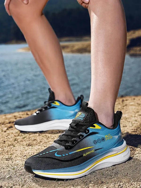 Unisex Colorblock Letter Print Lace Up Running Shoes, Casual Sporty Breathable Comfortable Sneakers, Trendy All-match Sneakers for Daily Wear 4