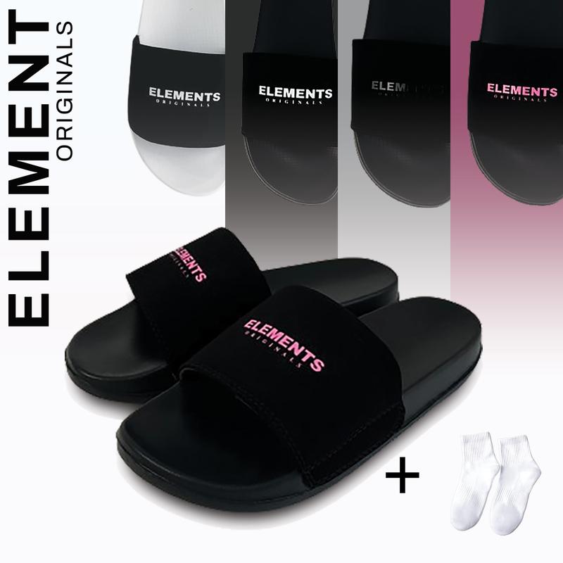 TẶNG VỚ E01 - Dép Elements Basic Slides quai ngang nam nữ - Slipper Dép Lê Leather đế bằng quai nhung - Elements