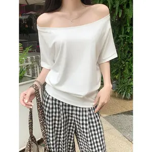 off shoulder top basic polos longgar atasan wanita lengan pendek kekinian korean style bahan adem