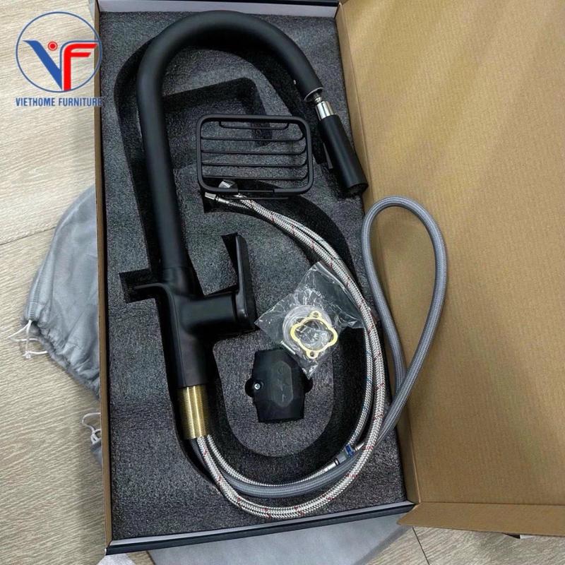 [Cao cấp] Vòi rửa chén Nóng lạnh dây rút ( Đồng thau mạ ) 2