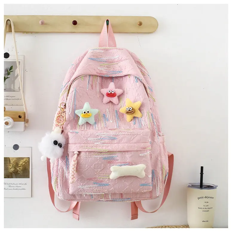 Ransel sekolah berkapasitas besar modis tas sekolah siswa universal pria dan wanita ransel pelangi kasual tahan air Jepang