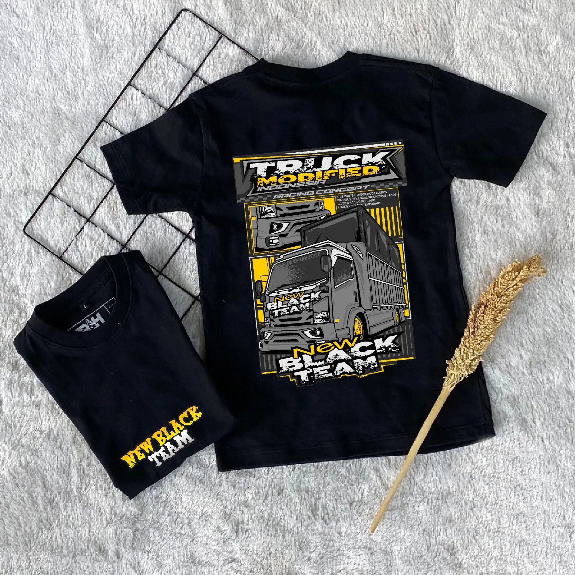 Kaos anak laki laki truk oleng new black team atasan anak 2-10 tahun bahan katun 24s