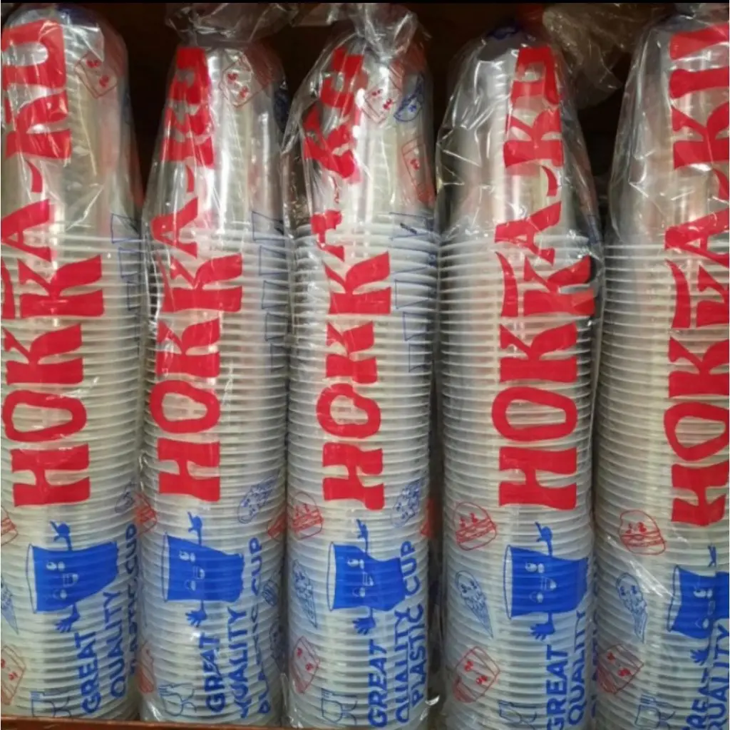 Gelas Plastik Cup 16oz 14oz Oval dan datar berat 7 gram dan 8 gram 50 pcs Tebal Hokaku