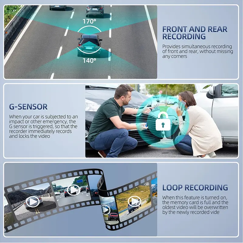 Acroder Dashcam Mobil 1080p 4-inch Ips 3 Kamera Perekaman Loop 24 jam Deteksi Gerakan 7