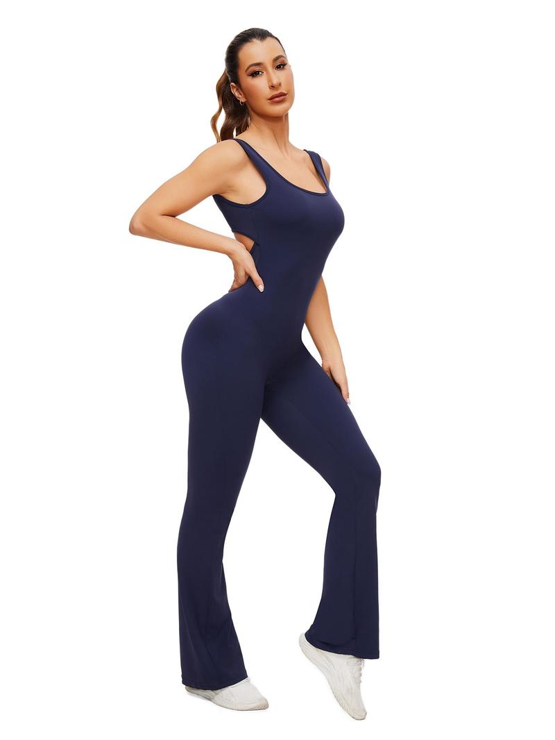Product Introduction of Women's Cut Out Flared Sports Jumpsuit, Sport Scoop Neck Backless Tank Jumpsuit, Ladies Sportswear Clothing, Tummy Control 2