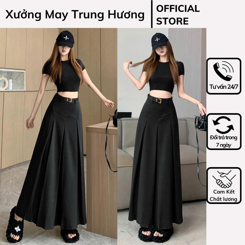 Chân Váy Xếp Ly Midi Dáng Dài Chữ A Bản Cạp Tim Có Túi Sườn 2 Bên CV26