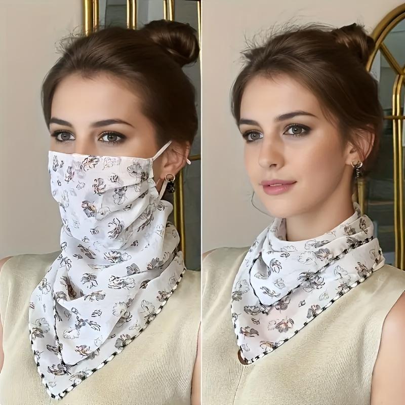 Elegant Floral Embroidered Womens Breathable Face Mask & Neck Scarf - Lightweight Polyester, Sun Protection, Hand Wash Only, Perfect for Casual Outings 5