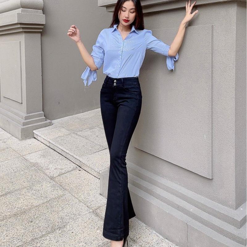 Quần jean nữ bass loe đen tuyền