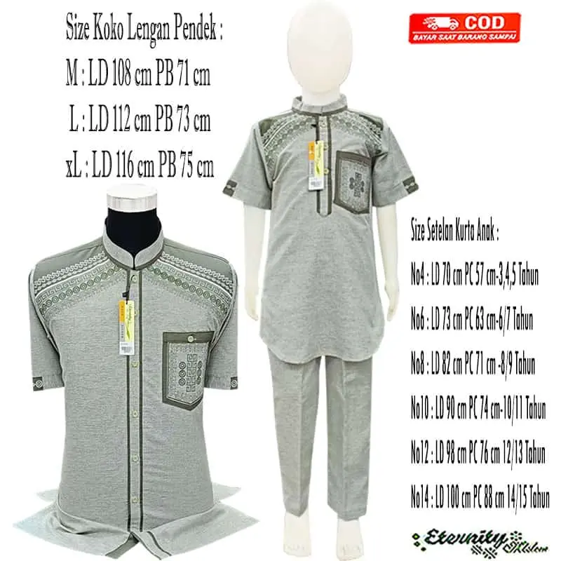 BAJU KOKO COUPLLE AYAH ANAK-ANAK Muslim Katun Couple Setelan Pasangan Panjang Pendek Bordir Motif 2