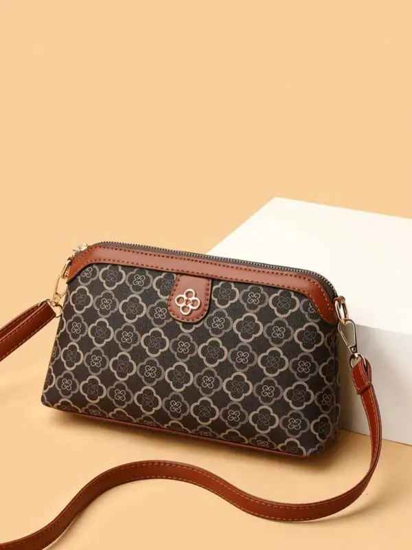 Geometric Argyle Pattern Zipper Purse Crossbody Bag, Vintage Colorblock Adjustable Bag, Versatile Fashion Women's Bag for Everyday Use 5