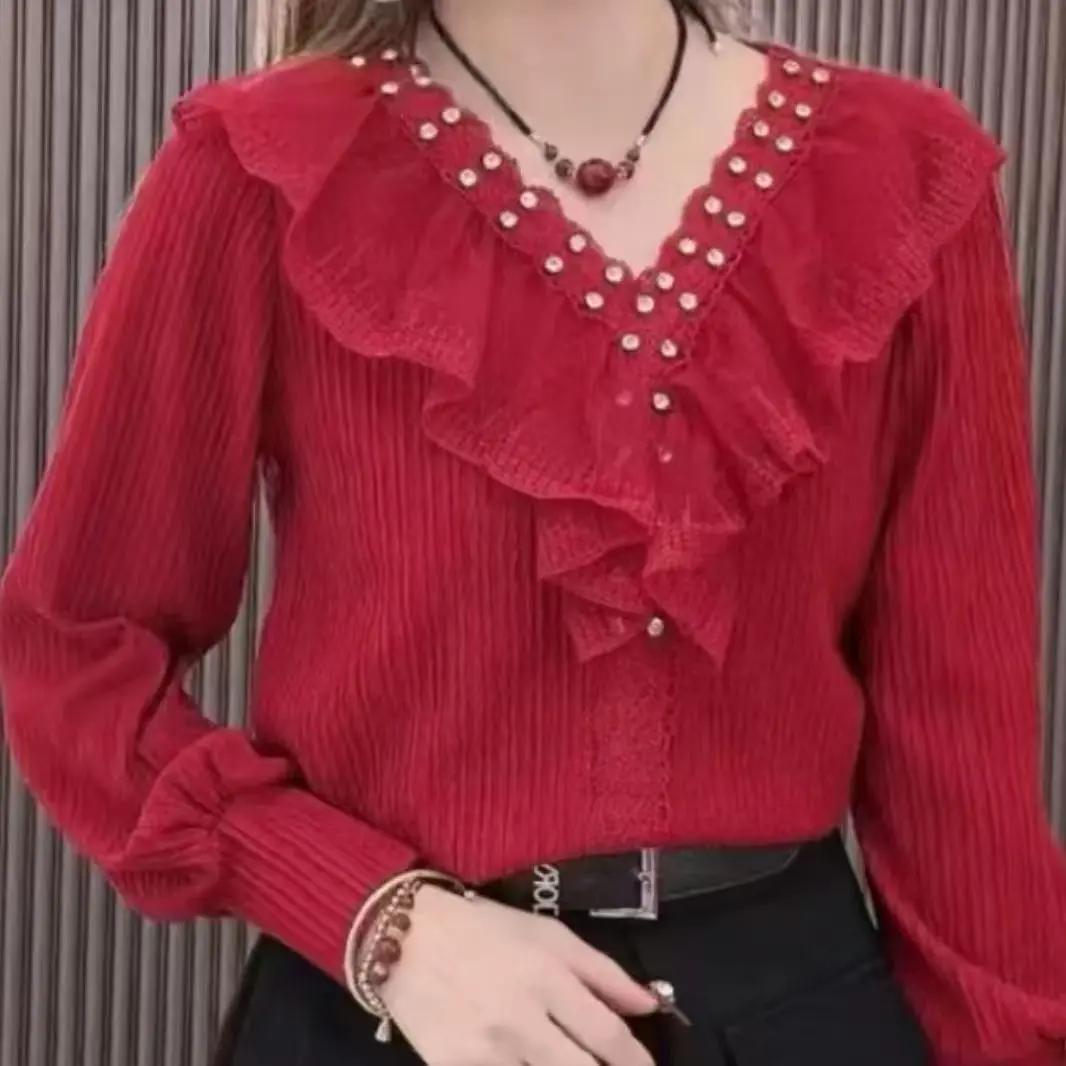 Áo Ren Phong Cách Phương Tây, Bó Sát Mặc Trong, Dáng Rộng Vừa Vặn, Thời Trang, Tay Áo Dài, Thanh Lịch, Trông Trẻ Trung, Hàng Mới Về 2024, Thích Hợp Cho Mùa Xuân Và Mùa Thu