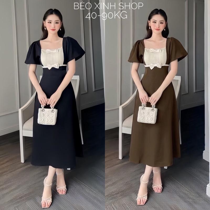 Thời Trang Bigsize Váy Đi Tiệc Cho Nữ Vải Cotton Lạnh Cao Cấp Thanh lịch 50 - 90Kg Dress Đầm Women Voan Đen - A.1206