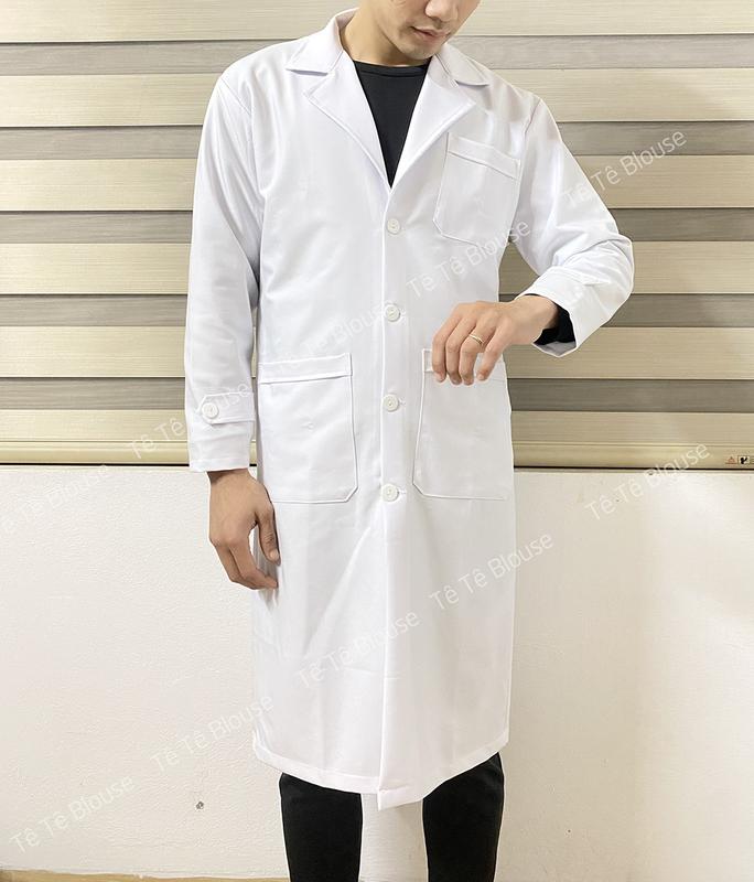 Áo Blouse Nam Nữ Cộc, Dài Tay Dáng Ngang Gối Cao Cấp, Vải Co Giãn, Không Nhăn dùng làm quà tặng cho Bác sĩ, có thêu tên theo yêu cầu - Màu trắng 4