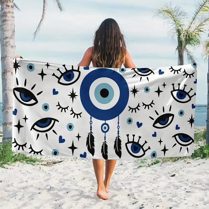 Evil Eye Pattern Beach Towel, Soft Absorbent Towel for Swimming Pool & Beach, Quick Drying Towel for Camping & Yoga & Travel