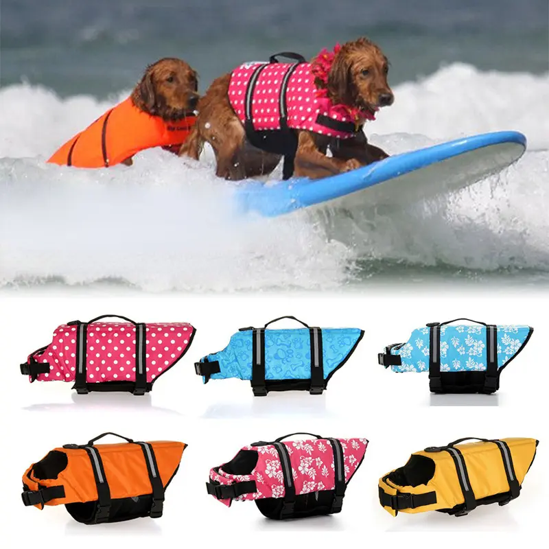 Dog Life Vest Summer Printed Pet Life Jacket Dog Safety Clothes Dogs Swimwear Pets Safety Swimming Suit Summer