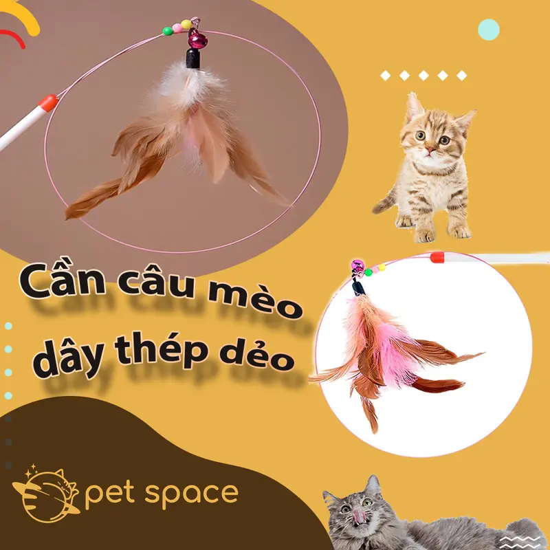 Đồ chơi cần câu mèo dây théo dẻo kèm lông vũ mồi phía đầu cần 0