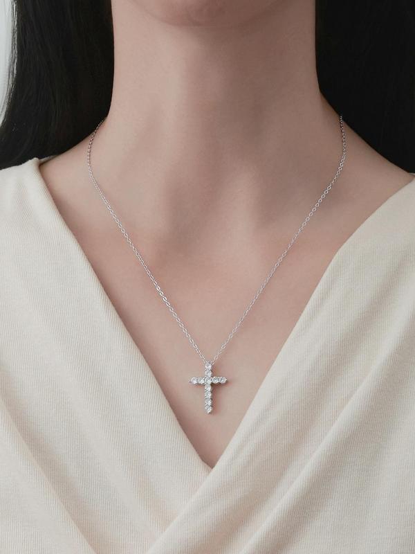 Rhinestone Decorated Cross Pendant Necklace for Women & Girls, Fashion Jewelry for Party, Daily Clothing Decor, Trendy All-match & Exquisite Jewelry for Birthday Gift 8
