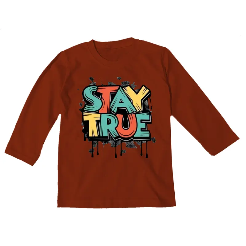 Bocil Boutique - Kaos Distro anak lengan panjang Gambar STAY TRUE Atasan laki laki dan Perempuan umur 1-14 Tahun 100% Bahan COTTON Combed 8