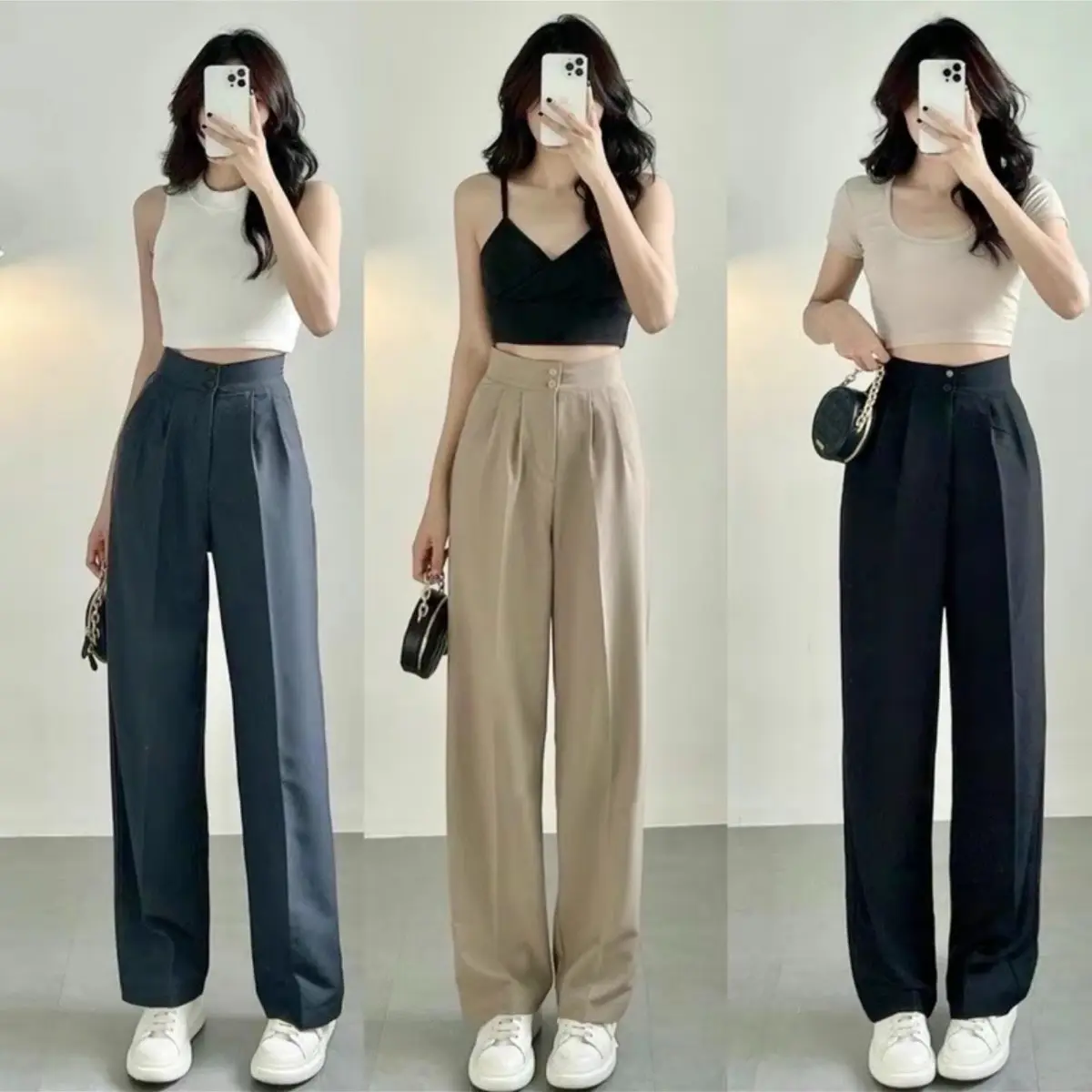 COMBO 2 Quần ống suông bản cạp lưng cao tôn dáng đi làm, đi học, đi chơi … Nữ Ong Women Pants quần  tây