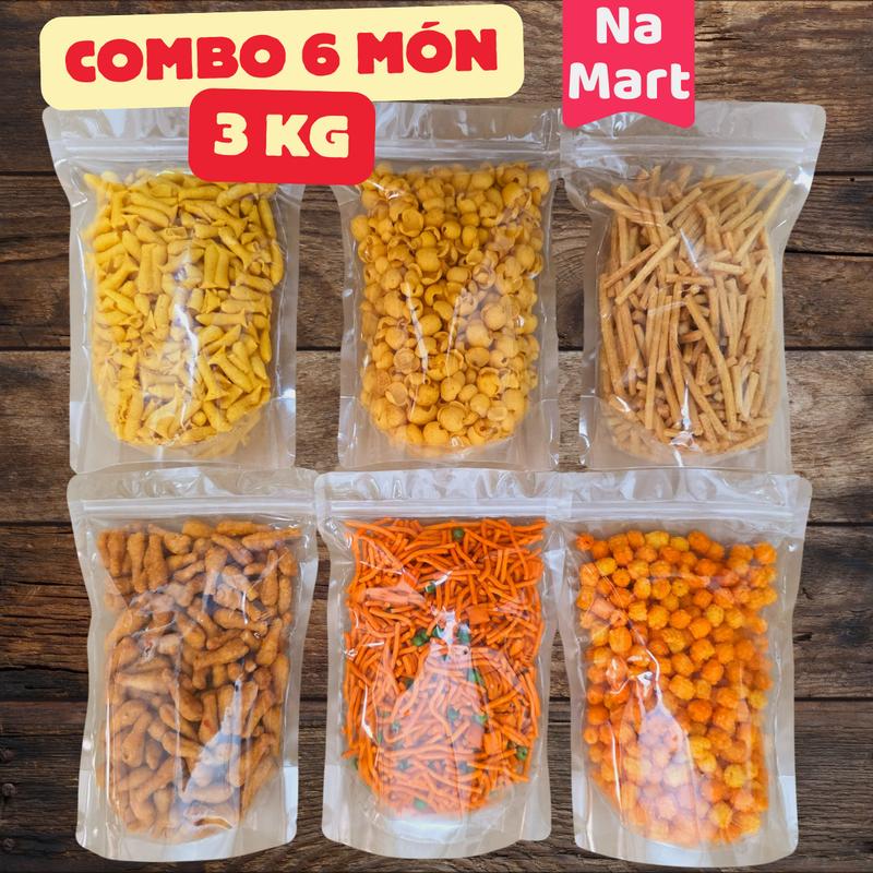 Combo 6 món (3kg Đủ, Miễn Phí Vận Chuyển) Xương Chó 500g - Nui Chiên Bơ 500 g - Tăm Que Ngó Sen 500g - Tăm Đậu Hà Lan 0.5kg - Bim Cá 0.5 kg - Đùi Gà Cay Giòn 500gr