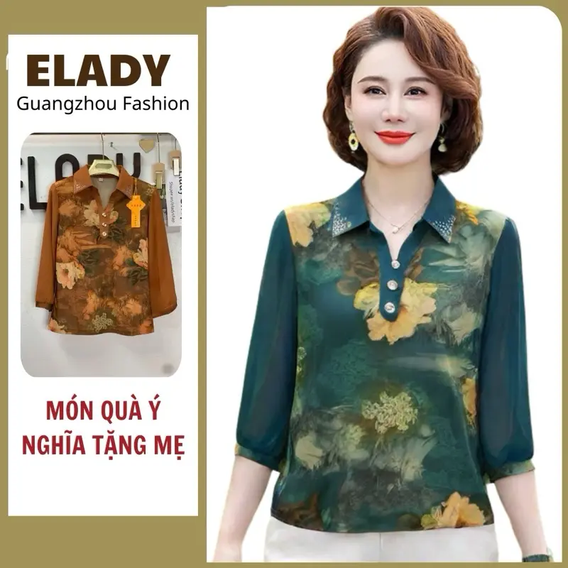 Áo trung niên nữ M310, áo cho mẹ hàng Quảng Châu cao cấp chất vải thun lụa 3d phối tay voan đẹp nhẹ, mịn mát co giãn 4 chiều