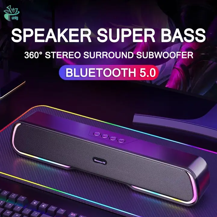 Speaker Bluetooth 5.0 Super Bass Speaker Aktif Subwoofer Sound bar RGB LED Light Computer TV Phone TF 360° Stereo Surround Wireless Bluetooth Speaker GS8 RGB Rhythm Light