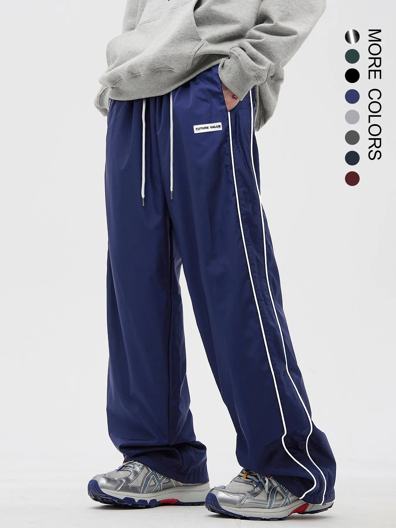 Men's Side Stripe Drawstring Waist Straight Leg Pants, Work Trousers Men, Pants for Men, Casual Minimalist Loose Pocket Striped Trousers for Fall & Winter, Trousers for Men, Fashion Polyester Menswear, Relaxed Fit Pants