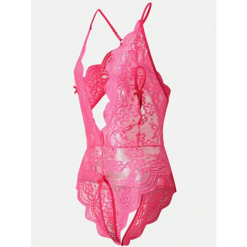 Lace Crotchless Sexy Lingerie Bodysuit, Stretchy Temptation Fashion Leotard, One-Piece Bodysuit (Non-Removable) 1