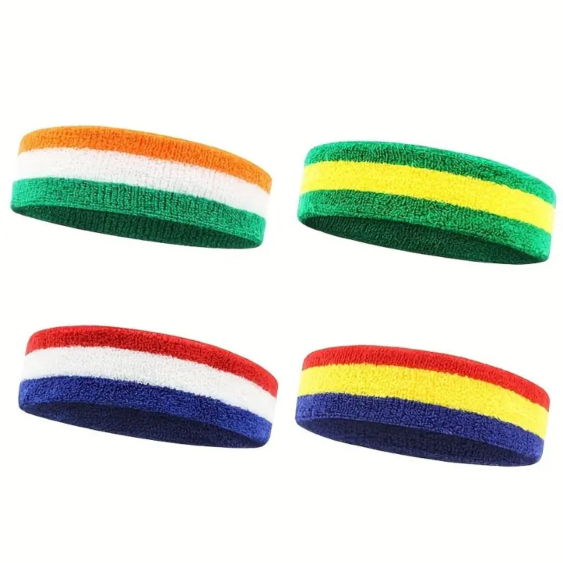 Striped Sports Headband, Moisture-Wicking Polyester Knit Fabric, All-Season Athletic Terry Cloth Sweatband for Men & Women, Ideal for Tennis, Basketball, Running, Gym Workouts