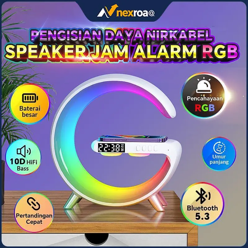 Ritm musik RGB speaker G63 Light al Speak 10W mobile wireless charger mendukung masukan AUX kartu TF Jam Led Ponsel Telepon Lighting Putih 0
