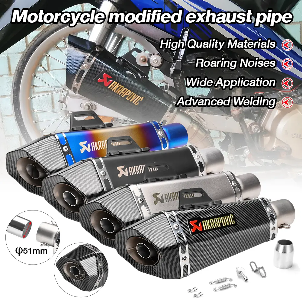 Akrapovic 38-51mm Motorcycle Slant Exhaust Pipe Premium Stainless Steel Canister Pipe Tailpipe