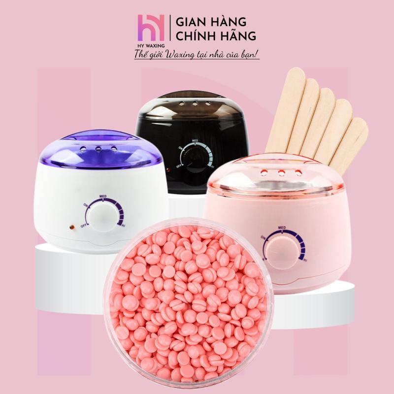 Combo Nồi Nấu Sáp Wax Lông Pro 100 + Sáp Wax Lông Cao Cáp + 5 Que Gạt Gỗ Lớn - Bộ Tẩy Lông