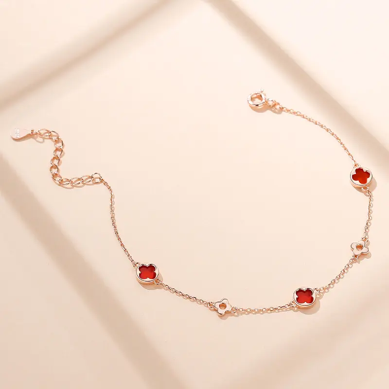 Vòng Tay Cỏ Ba Lá, Bạc Sterling 925, Dành Cho Phụ Nữ, Phong Cách Hàn Quốc, Thời Trang Phổ Biến Ins, Thanh Lịch Và Đơn Giản, Trang Sức Mã Não, Hàng Mới Về 2