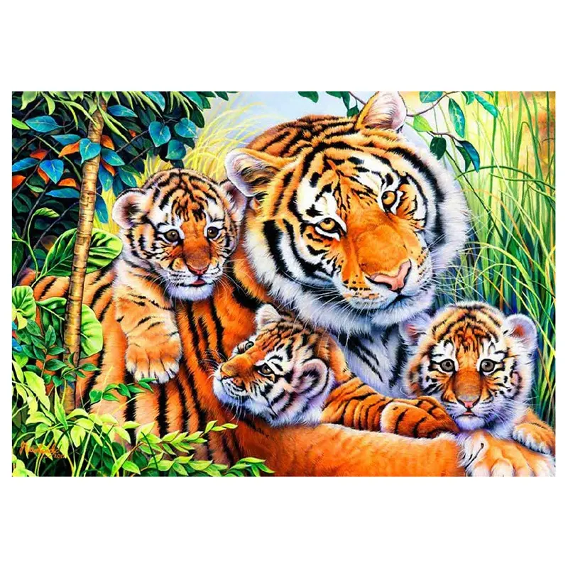 Bộ Tranh Đính Đá Hoàn Toàn, Kim Cương Tròn, Bộ Tự Làm, Đồ Trang Trí Phòng Khách Và Nhà Bếp, Chủ Đề Gia Đình Hổ