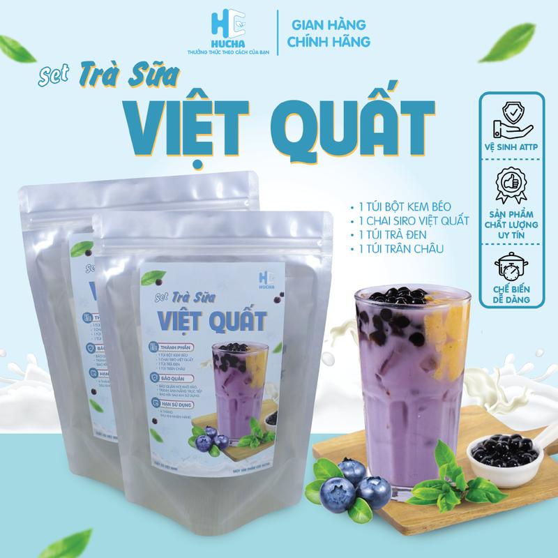 Sét trà sữa việt quất trân châu đen siêu ngon đậm vị 8-10ly, sét nguyên liệu Hucha
