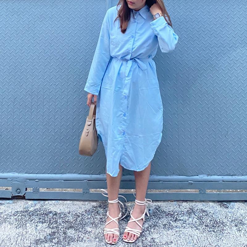TREXUS - ZEC Dress Kasual HENA / Dress Casual Anastasia / Kemeja Dress Midi Wanita Polos Full Kancing Lengan Panjang 1