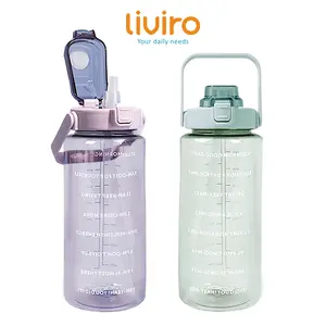 LIVIRO Botol Minum Motivasi 2 Liter Bening Botol Air Olahraga Diet  Jumbo Besar Anti Bocor BPA FREE Gratis Stiker Premium Quality