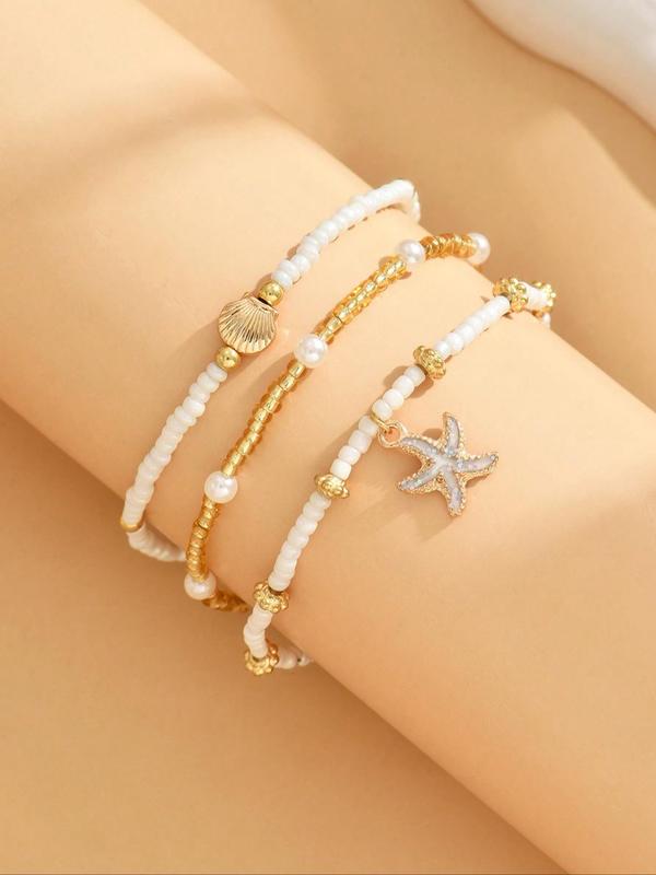 Women's Minimalist Beaded & Shell Decor Anklet, Fashionable Adjustable Anklet for Beach Party Vacation, Trendy All-match & Exquisite Jewelry for Birthday Gift 2