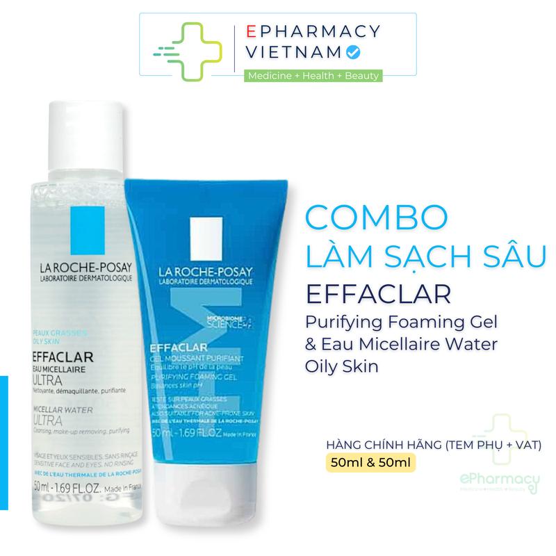 [COMBO] Nước Tẩy Trang Laroche Posay Cho DA DẦU 50ml + Gel Rửa Mặt Laroche Posay Effaclar Gel Moussant 50ml