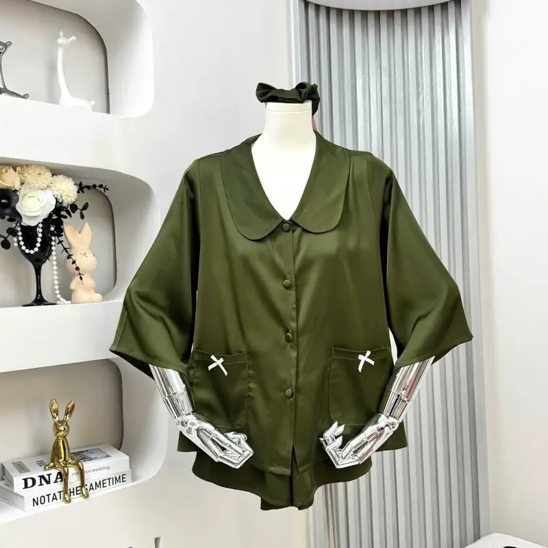 [4 SIZE 40-95KG] BỘ PIJAMA LỤA LATIN MỀM MỊN QUẦN ĐÙI CỔ SEN TAY LỠ KÈM CỘT TÓC