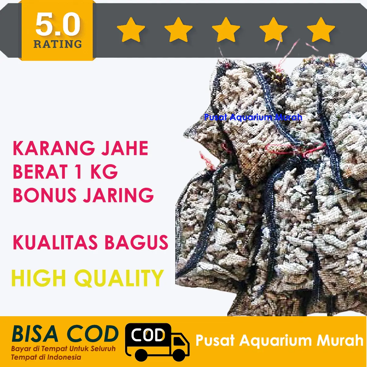 Karang Jahe 1 kg Bonus Jaring Waring HEMAT Media Filter Ph Air Kolam Koi Akuarium Hiasan Dekorasi Aquascape Pusat Aquarium Murah