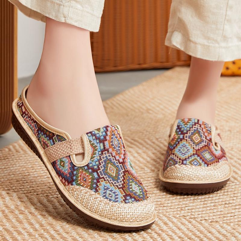 Có Sẳn Hàng Giày Thuyền Nữ Bằng Lanh Đan Bằng Cỏ Dại Phong Cách Dân Tộc Với Hoa Thêu 2
