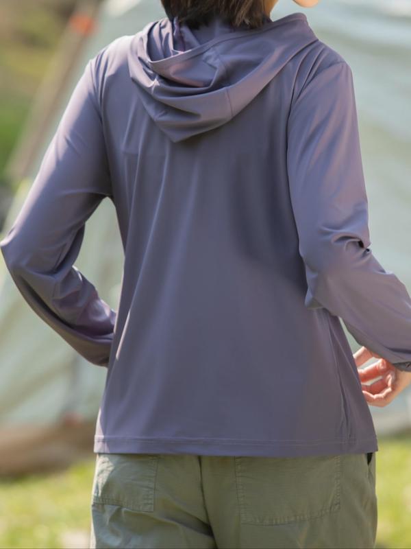 Women's Solid Color Ice Silk Zip Pocket Hooded Jacket, Casual Long Sleeve Sun Protection Jacket for Outdoor Activities, Ladies Sportswear for Spring & Fall 7