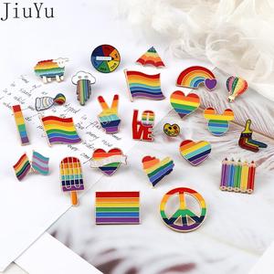 LGBT Art Rainbow Enamel Pins Flag Love Heart Brooches Bag Shirt Lapel Pin Rainbow Clouds YES Gesture Badges Jewelry Gifts pansexual nana kpop demon hunter future flight attendant marcos collar