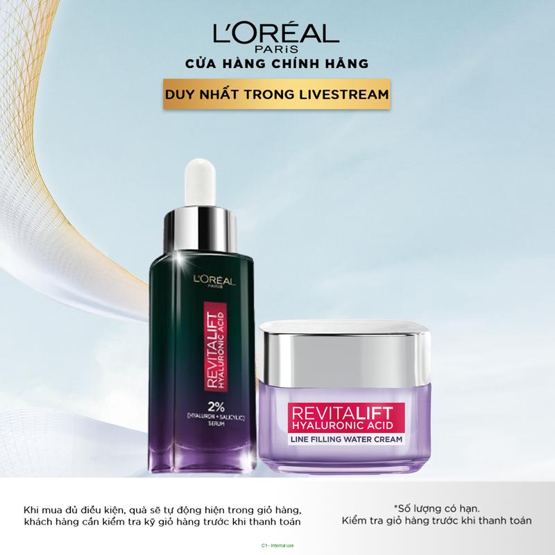 Bộ serum kiềm dầu ban đêm Niacinamide 2% 30ml và Kem dưỡng cấp ẩm mịn da L'oreal Paris Revitalift Hyaluronic Acid L'Oreal Paris 50ml Skincare Làm Đẹp Da